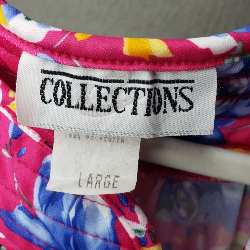 Vintage Collections Chemise Day Dress Gown Pink Floral Tropical Hawaii SzLARGE - Picture 7 of 13